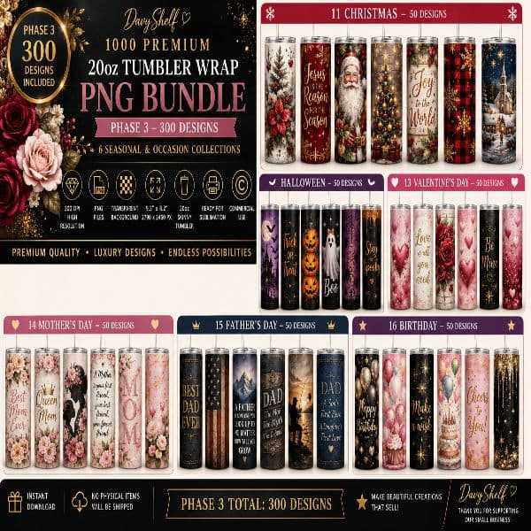 1000 Premium 20oz Tumbler Wrap PNG Bundle | Sublimation Designs | Commercial Use | Instant Download